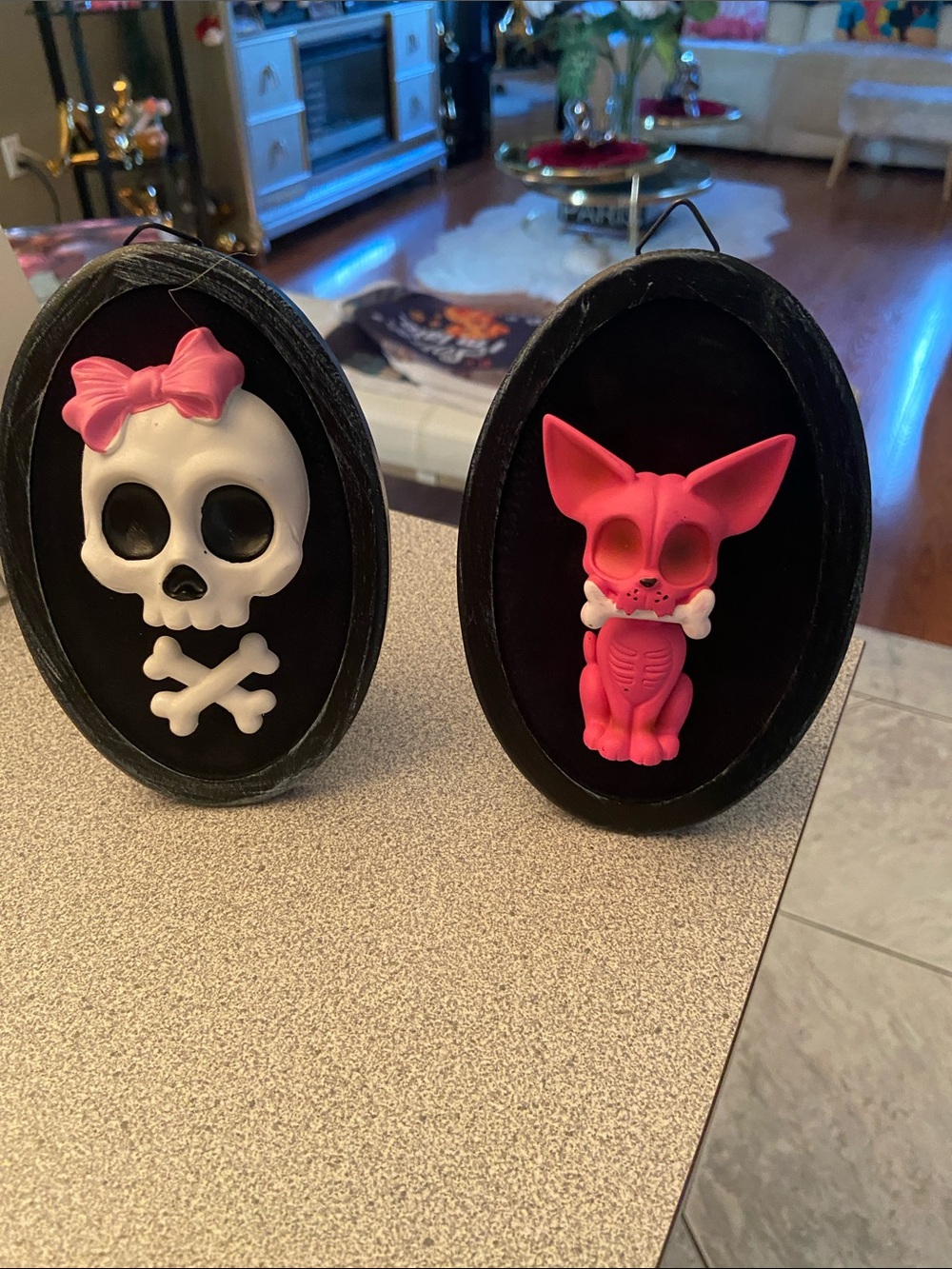 Pink Skeleton Dog Wall Accent and White Skull Wall Accent - Home Accents